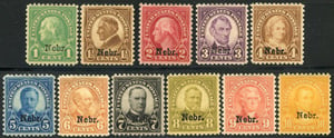 U.S. #669-79 Nebraska Overprints MNH