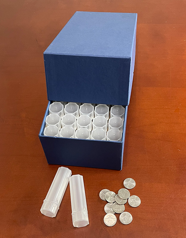Nickel Coin Tubes (50) with  Storage Box - Blue