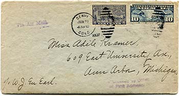 Via Airmail Denver - Chicago - Ann Arbor, Mi