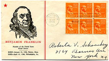 U.S. #803 block 6 FDC
