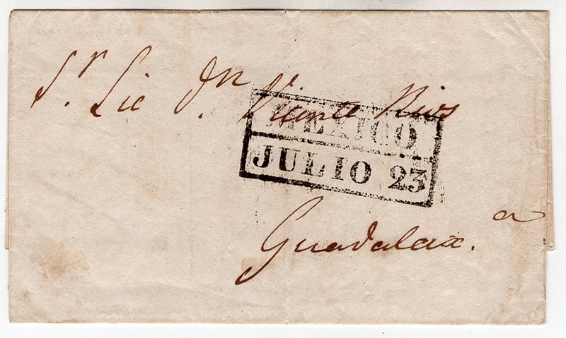 Mexico Stampless Cover: Guadalajara (Guadalaxara)