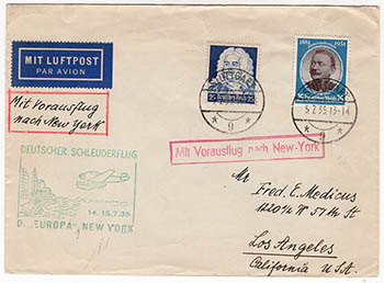 Luftpost Europa Catapult Cover - Europa to New York