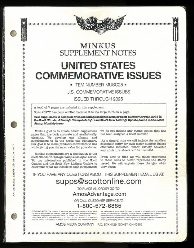 Minkus U.S. Commemorative Issues 2025 Supplement