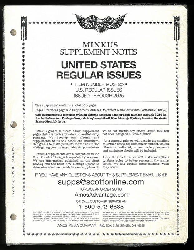 Minkus U.S. Regular Issues 2025 Supplement