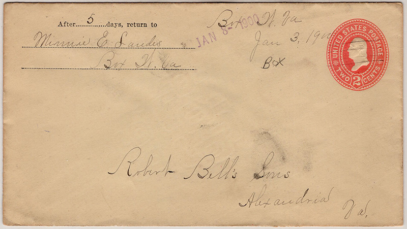 U.S. #U362 Alexandria, W. Va. cds
