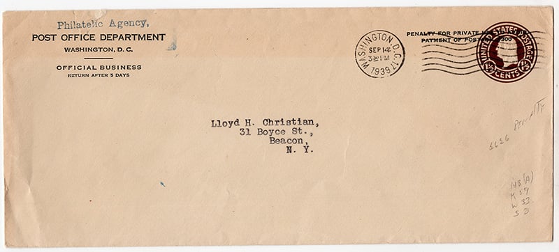 U.S. #U481 Penalty Mail cds 1939