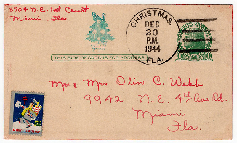 Christmas, FL Postcard with #WX19 Christmas Seal