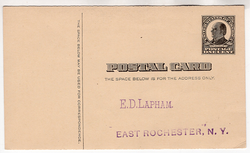 U.S. #UX20 Mckinley PrePrinted unmailed