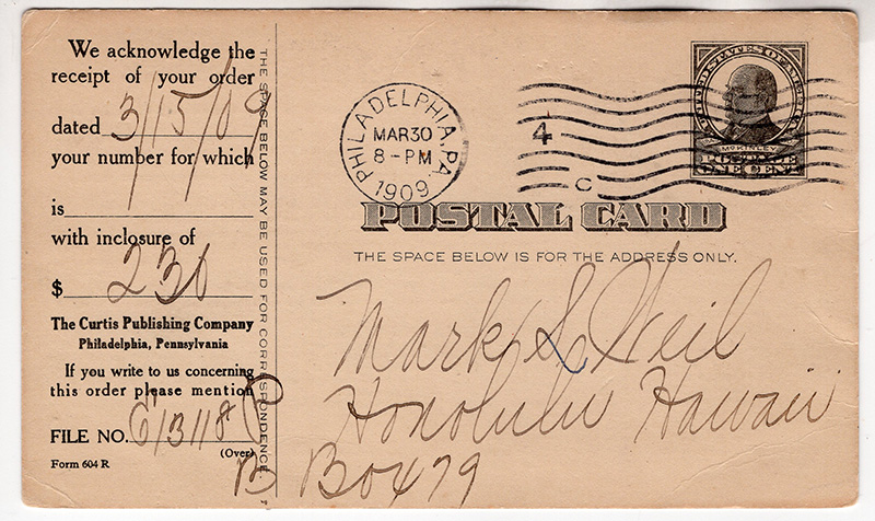 U.S. #UX20 Mckinley Philadelphia cds1909