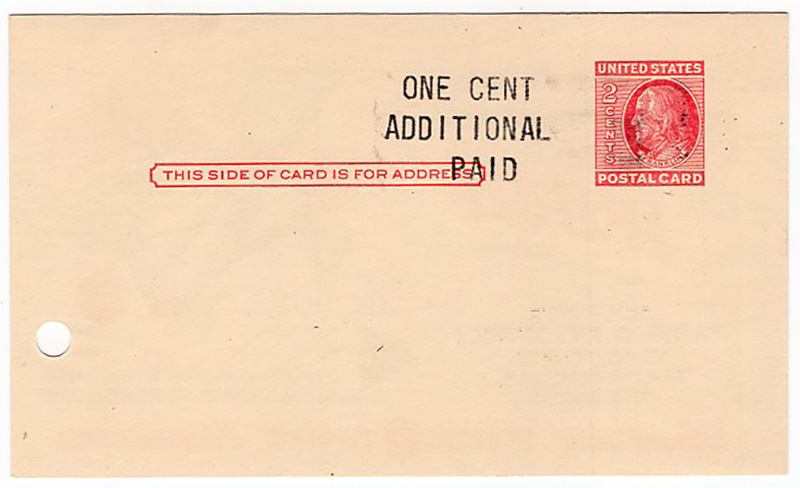U.S. #UX47 Mint 'ONE CENT ADDITIONAL PAID'