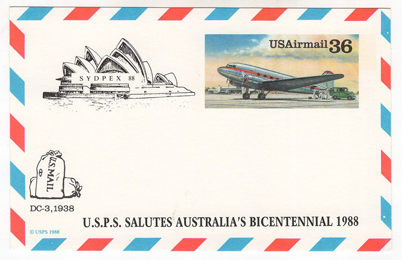 U.S. #UXC24 Mint DC-3 Mail Plane with SYDPEX Cachet