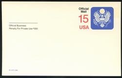 U.S. #UZ4 15c Official Mail Postal Card