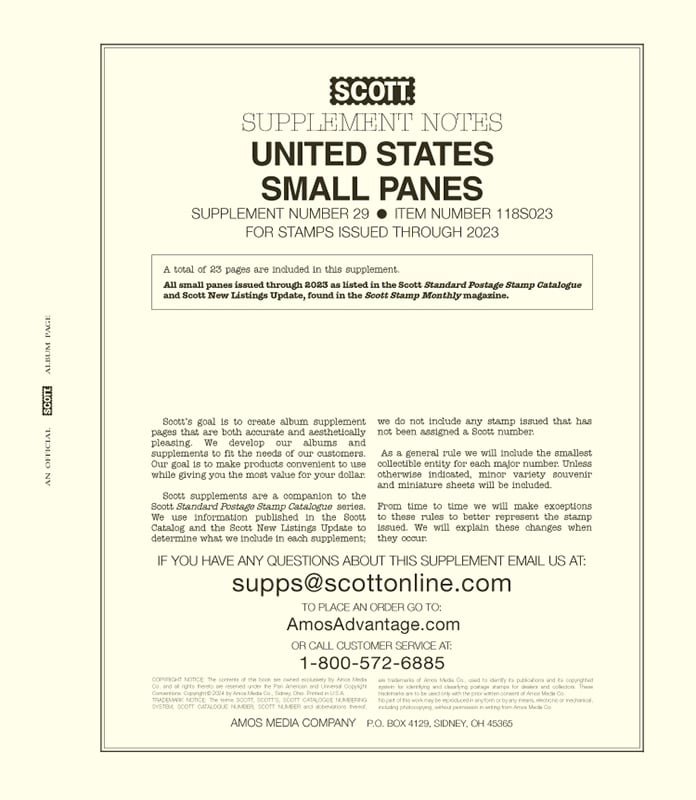 Scott U.S. Small Panes Supplement 2023