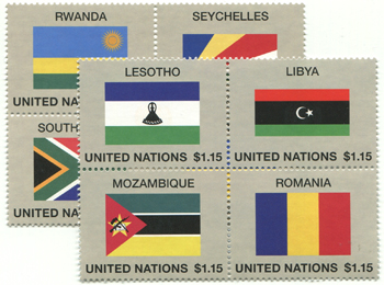 UN New York #1182a-86a U.N. Flags Issue of 2018-Center Blocks