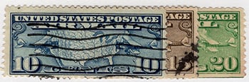U.S. #C7-9 Transcontinental Airmail 1926-27, used