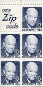 U.S. #1393b-5 Eisenhower Booklet Pane of 5 - Grey w/Slogan 5 (Zip Code)