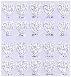 U.S. #4151a 41c Wedding Hearts Booklet Pane of 20