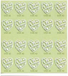 U.S. #4271a 42c Wedding Hearts, Pane of 20