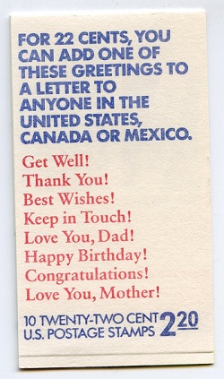 U.S.  #BK155 $2.20 Special Occasions Booklet of 10, #2274a