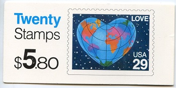 U.S.  #BK188 $5.80 Love Globe, #2536a P#1111, #1112