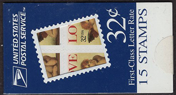 U.S.  #BK244 $4.80 Blue 32c Love Cherub, #2957