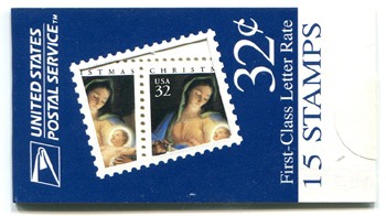 U.S.  #BK257 $4.80 Blue 32c Madonna Christmas, #3107