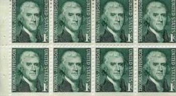 U.S. #1278a Jefferson (Dull Gum) Booklet Pane of 8