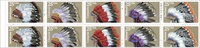 U.S.  #2505a Indian Headdresses Booklet Pane of 10 - Unfolded