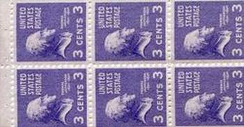 U.S. #807a Jefferson Booklet Pane of 6, 3mm vertical gutter