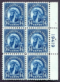 U.S. #565 14c American Indian MNH PNB of 6