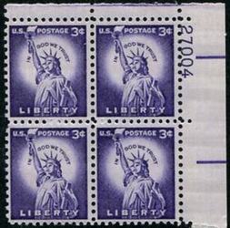 U.S. #1035 3c Statue of Liberty PNB of 4
