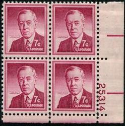 U.S. #1040 7c Woodrow Wilson PNB of 4