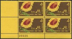 U.S. #1183 Kansas Statehood PNB of 4