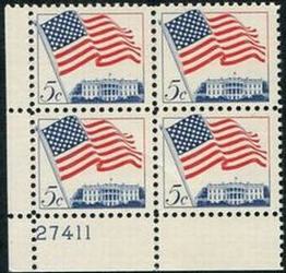 U.S. #1208 5c Flag Over White House PNB of 4