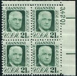 U.S. #1400 21c Amadeo P. Giannini PNB of 4