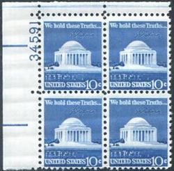 U.S. #1510 10c Jefferson Memorial PNB of 4
