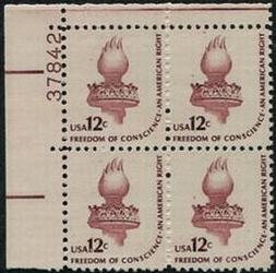U.S. #1594 12c Torch, Statue of Liberty PNB of 4