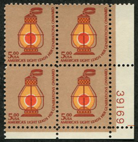 U.S. #1612 $5 Railroad Lantern PNB of 4