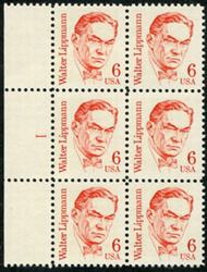 U.S. #1849 6 Walter Lippmann PNB of 6