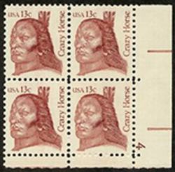 U.S. #1855 13c Crazy Horse PNB of 4