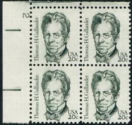 U.S. #1861 20c Thomas H. Gallaudet PNB of 4