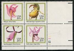 U.S. #2079a Orchids PNB of 4