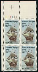 U.S. #2093 Roanoke Voyages PNB of 4