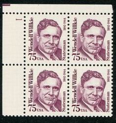 U.S. #2192 75c Wendell Wilkie PNB of 4