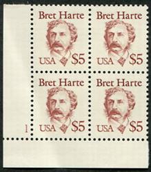 U.S. #2196 $5 Bret Harte PNB of 4