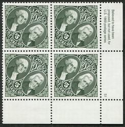 U.S. #2592 $5.00 Washington and Jackson PNB of 4