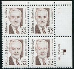 U.S. #2933 32c Milton S. Hershey PNB of 4