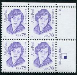 U.S. #2943 78c Alice Paul PNB of 4