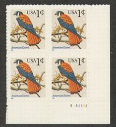U.S. #3031A 1c Kestrel Serpentine Die Cut PNB of 4