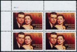 U.S. #3287 Alfred Lunt, Lynn Fontanne PNB of 4